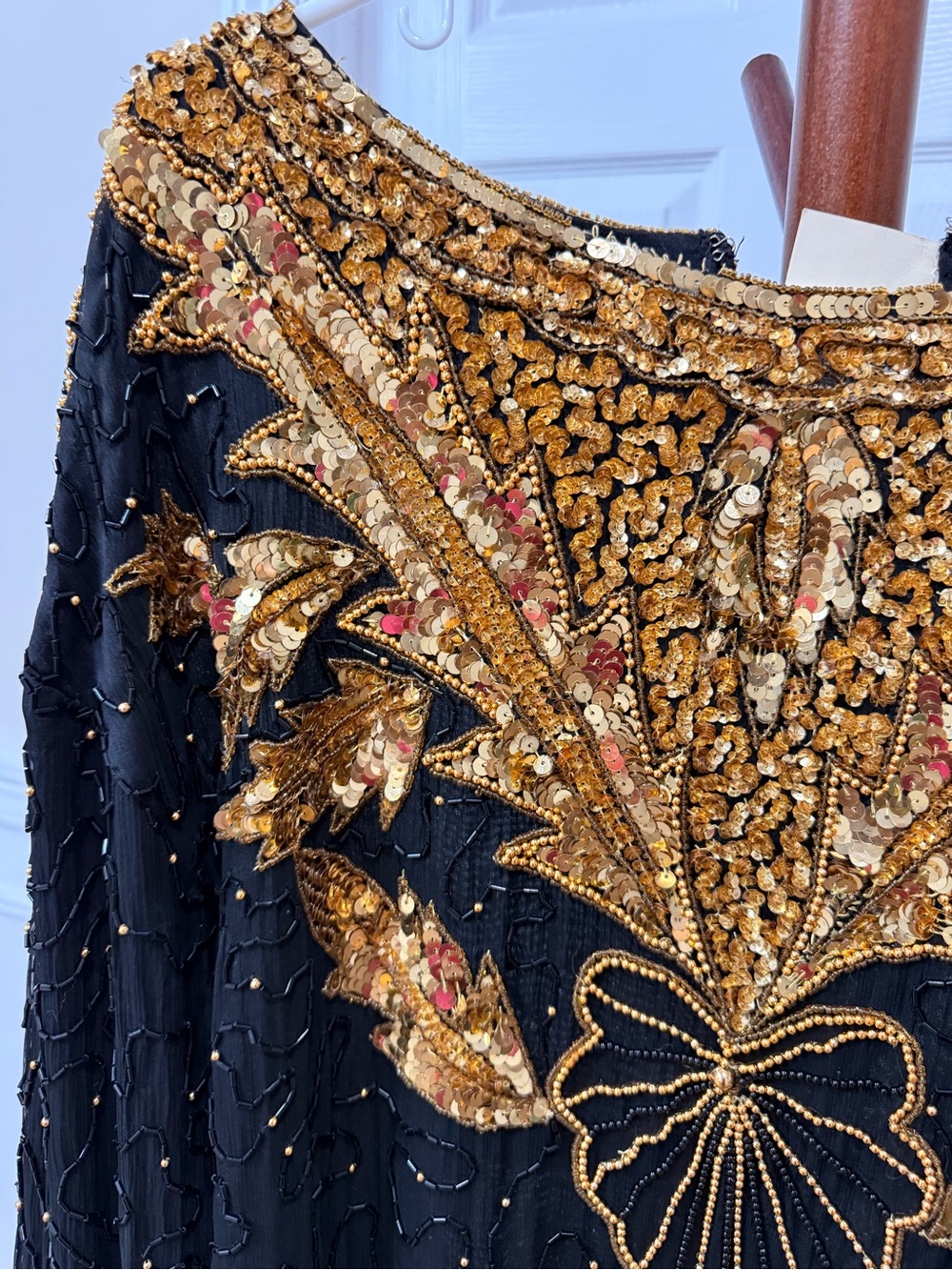Regency Black Beaded Evening Dress with Gold Embellishment - Picture 4 of 8